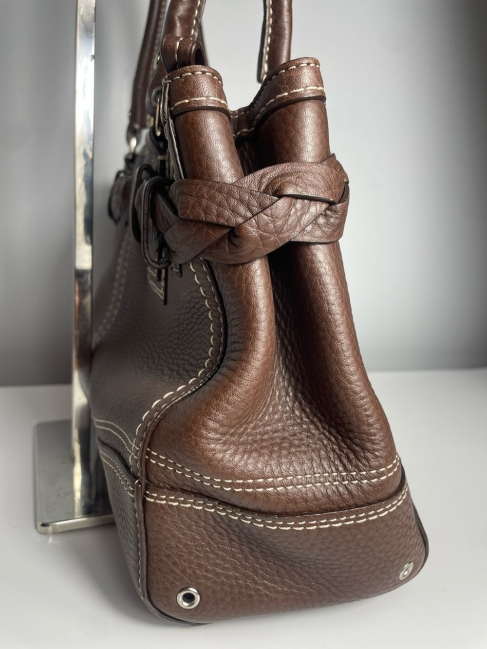 Coach Hampton Brown Pebbled Leather Shoulder Braided Satchel. - Picture 7 of 13